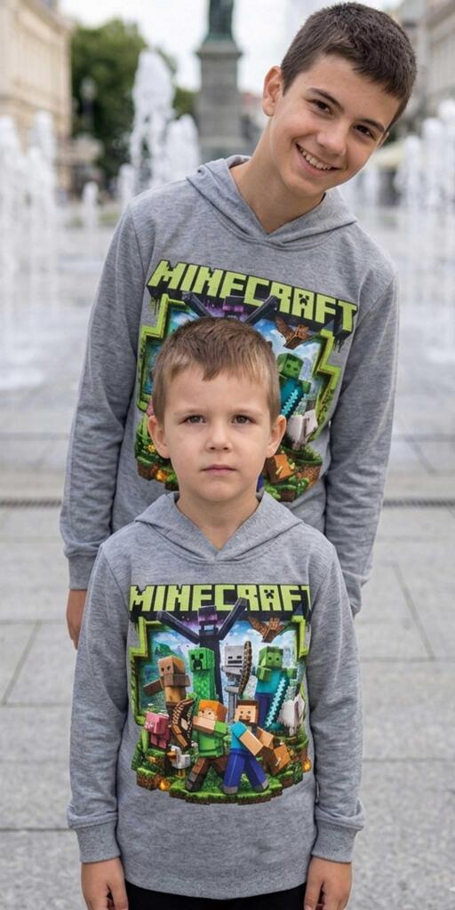 Блуза тънка с качулка Майнкрафт в сиво
