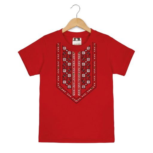 Тениска с фолклорни български мотиви в червено