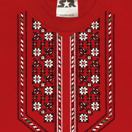 Тениска с фолклорни български мотиви в червено
