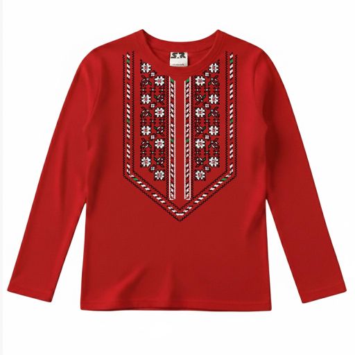 Блуза тънка с фолклорни български мотиви в червено