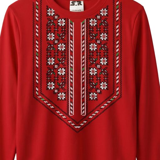 Блуза тънка с фолклорни български мотиви в червено