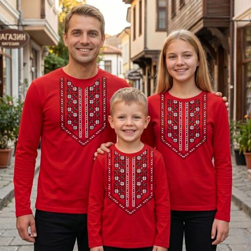 Блуза тънка с фолклорни български мотиви в червено