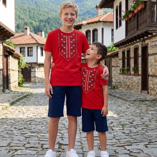 Комбинация 2 части (т/б) с фолклорни мотиви в червено