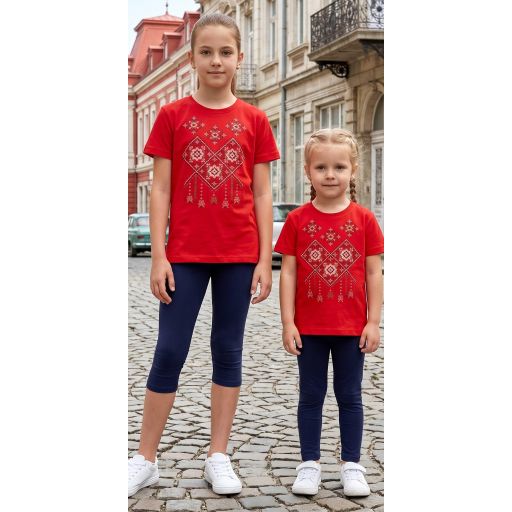 Комбинация 2 части (б/к) с фолклорни мотиви в червено 12
