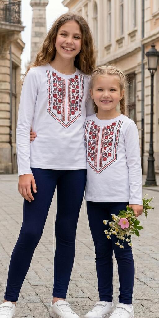 Комплект тънък блуза и клин с фолклорни мотиви в бяло