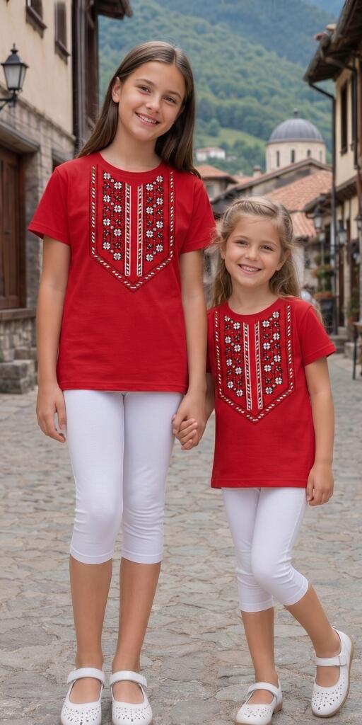 Комбинация 2 части (б/к) с фолклорни мотиви в червено