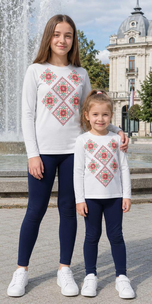 Комплект тънък блуза и клин с фолклорни мотиви в бяло 7
