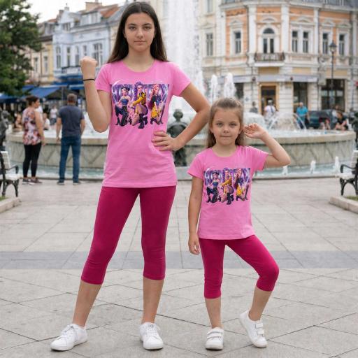 Модерен комплект за момиче в розово и циклама за лято