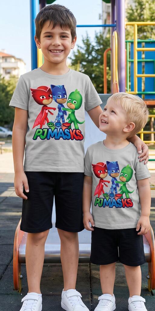 Комплект тениска и бермуди PJ Masks в сиво