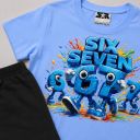 Комплект тениска и бермуди SIX SEVEN в синьо