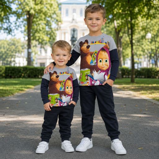 Комплект 2 части (б/д)  Маша и Мечока в сиво