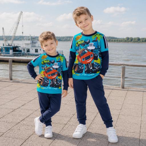 Комплект 2 части (б/д) с Пламъчко в морско синьо и тъмно синьо