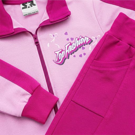 Комплект плътен суичър и панталон с Тop Fashion в розово