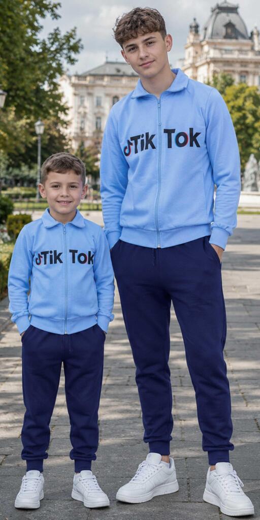 Комплект плътен суичър и долнище ТикТок синьо