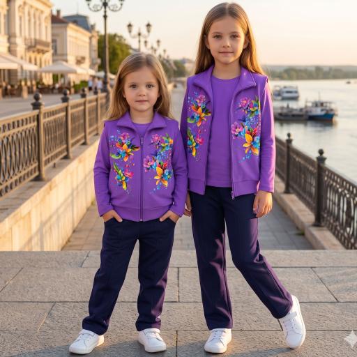 Комплект плътен 3 части (б/е/д) цветя в виолетово