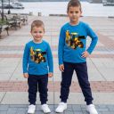Комплект тънък блуза и долнище с багер в синьо