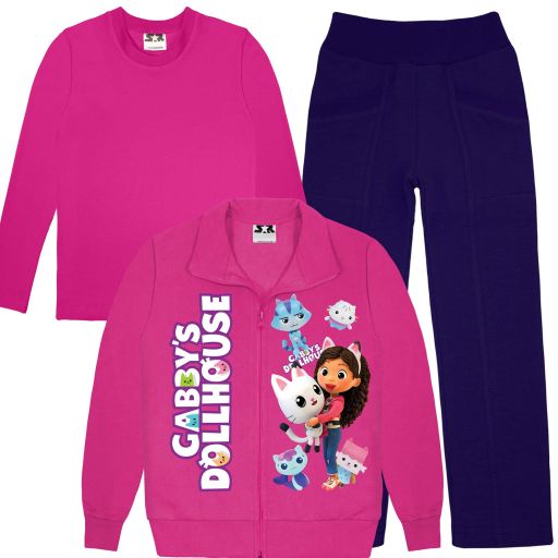 Детски комплект Gabby’s Dollhouse с горнище, блуза и тъмен панталон.