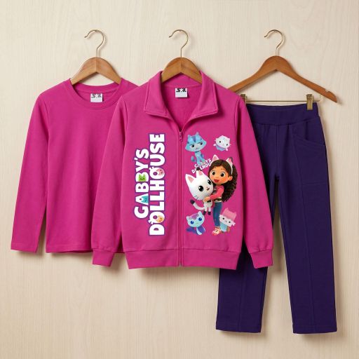 Детски комплект Gabby’s Dollhouse с горнище, блуза и тъмен панталон.