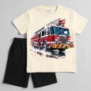 Тениска с пожарен автомобил и къси бермуди