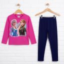 Детски комплект Frozen Style – блуза с Елза и Анна и клин в циклама цвят.