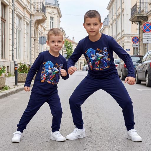 Комплект тънък 2 части (б/д) Супер Соник  в тъмносиньо