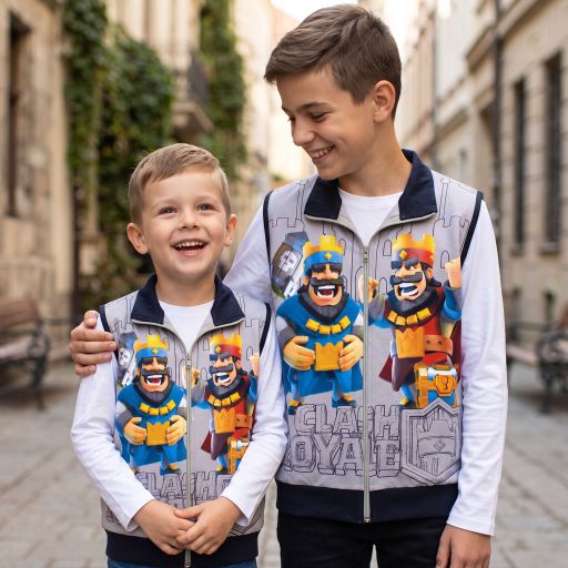 Момчешки плътен елек с Clash Royale в сив цвят