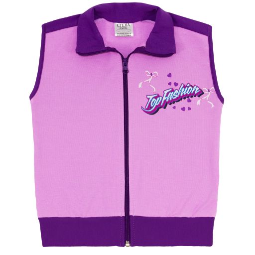 Виолетов детски елек с модерен надпис Top Fashion