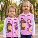 Топъл детски елек с Маша и Мечока във виолетово за момиче