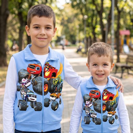 Детски плътен елек Пламъчко в синьо