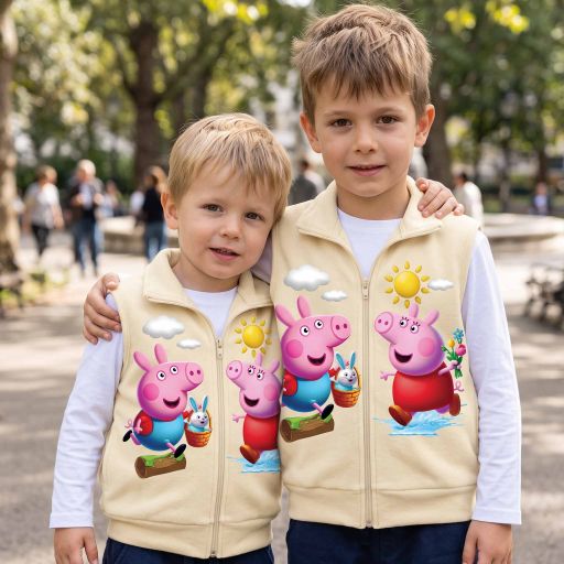 Плътен топъл елек за момиче с Пепа Прасето в екрю