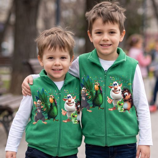 Плътен топъл елек за дете с Booba в зелено