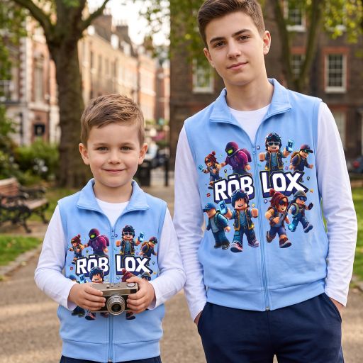 Момчешки плътен елек с Roblox в син цвят