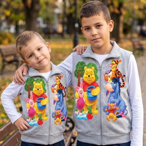 Детски елек с Мечо Пух и приятели в сив цвят