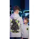 Детски суичър с качулка в светлосиво с модерен геймърски дизайн