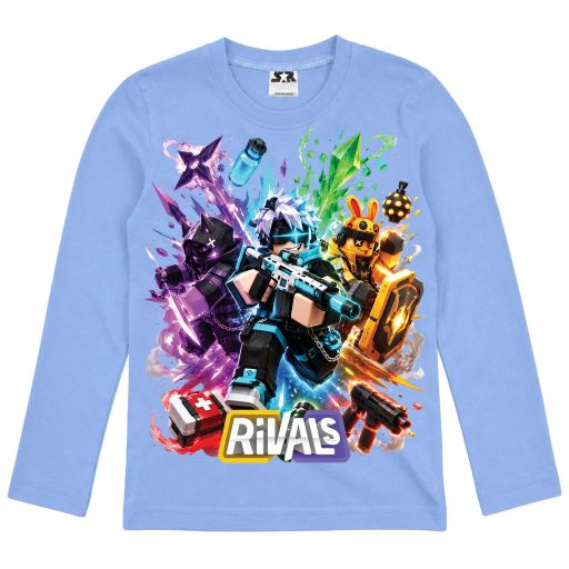 Светлосиня детска блуза с дълъг ръкав с Roblox Rivals герои