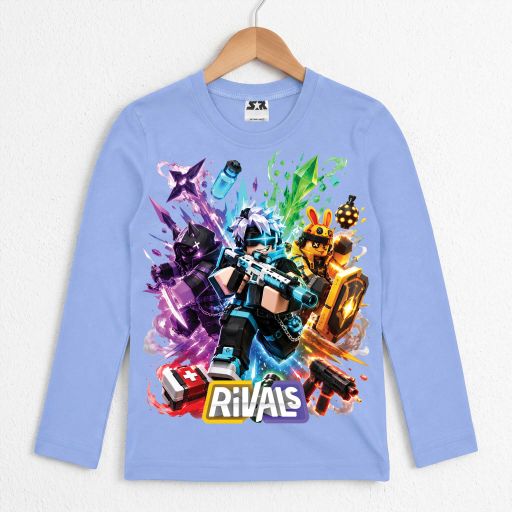 Светлосиня блуза за момче с дълъг ръкав и Roblox Rivals дизайн