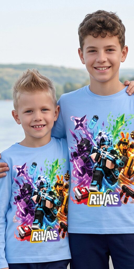 Детска геймърска блуза с дълъг ръкав Roblox Rivals в светлосиньо
