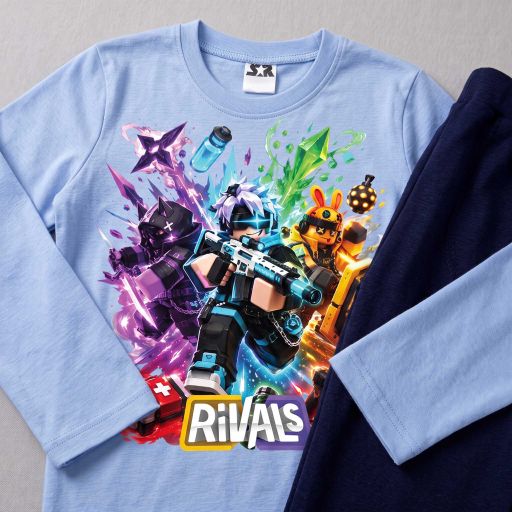 Комплект за момче Roblox Rivals със светлосиня блуза и тъмно долнище