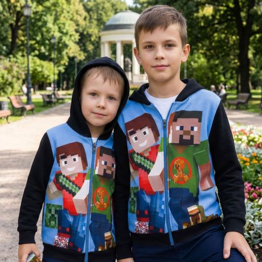 Син детски суичър Майнкрафт с дълъг ръкав за зимата