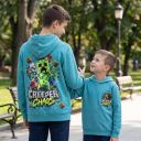 Детска блуза с качулка и дълъг ръкав Minecraft Creeper Chaos в тюркоаз