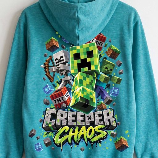 Тюркоазена детска блуза Minecraft с атрактивен геймърски дизайн