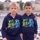 Момчешки суичър с качулка Майнкрафт с дълъг ръкав в тъмносиньо