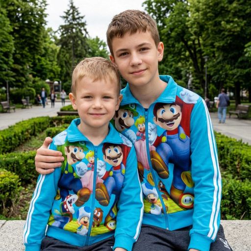 Плътен суичър за момче със Супер Марио в наситеносиньо