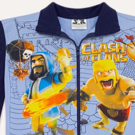 Син плътен детски суичър с геймърски дизайн Clash of Clans
