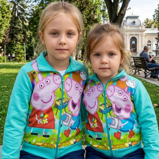 Момичешки плътен суичър Пепа прасето в ментов цвят