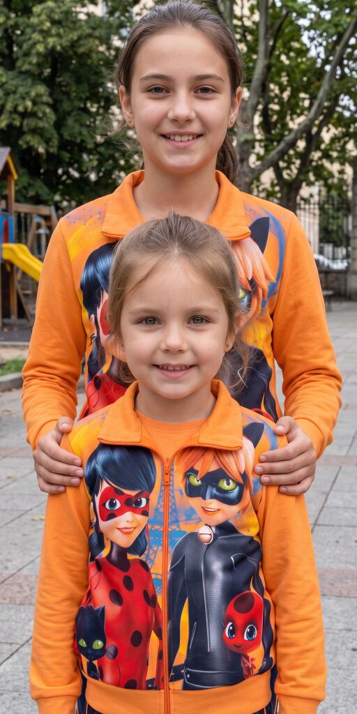 Оранжев плътен суичър за момиче с любимата Калинка