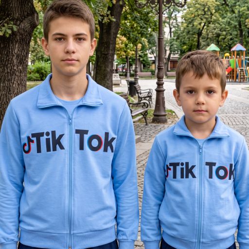 Детски плътен суичър с дълъг ръкав ТикТок в синьо
