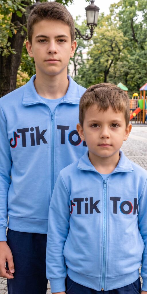 Плътен детски суичър ТикТок в свеж син цвят