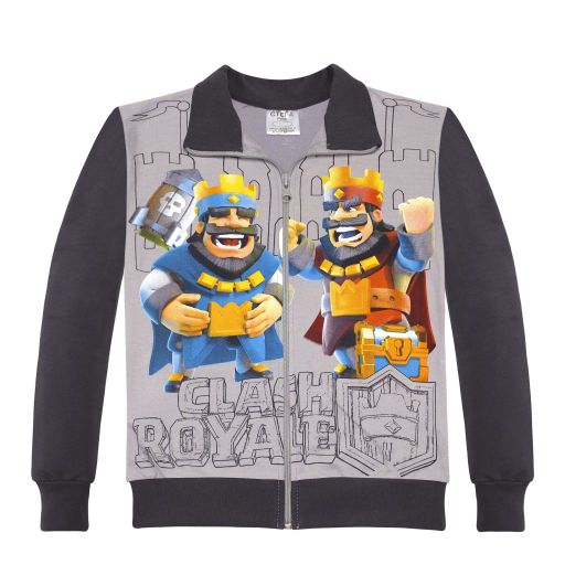 Плътен сив суичър за дете с Clash Royale