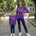 Детски тъмновиолетов комплект K-Pop с блуза с дълъг ръкав и клин